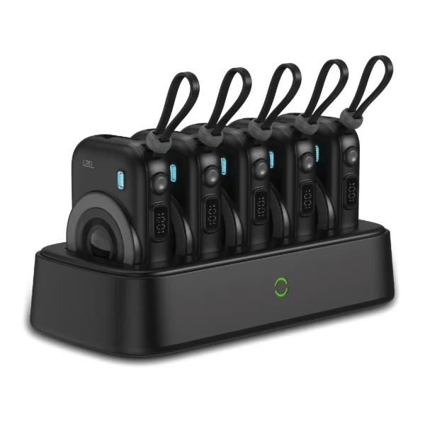 Lzel PentaEnergia Station 5X Wireless Power Bank Charging Dock 10000 mAh Built-In-Cable - Black