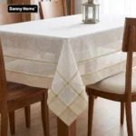 Luxury Tablecloth 220 cm – Ivory with Beige Gold Woven Lines