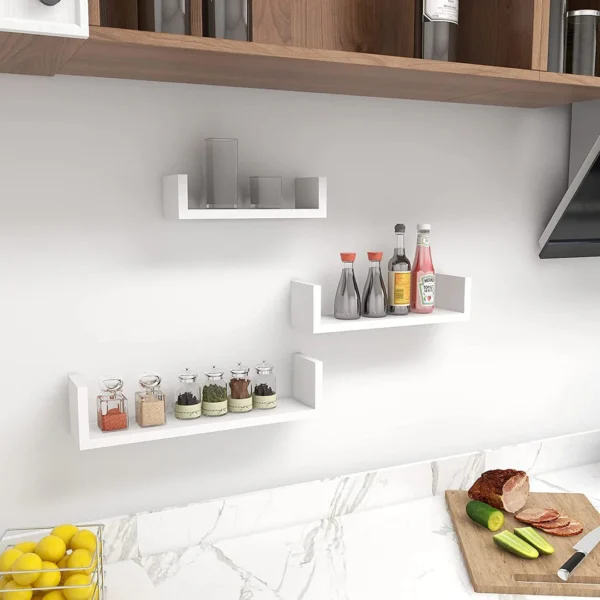 Wooden Wall Shelves Set – 3 Pieces U-Shaped Design