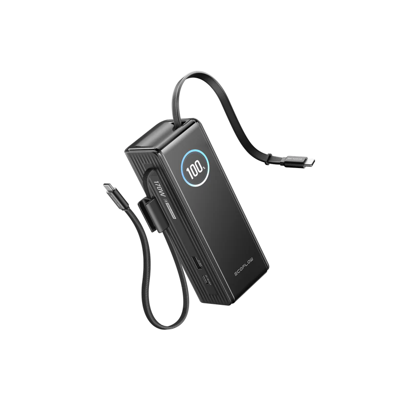 EF-RAPID25K100W-B-US EcoFlow RAPID Power Bank (25,000mAh, 170W, 100W Built-In and Retractable Cables) - Black - Image 1