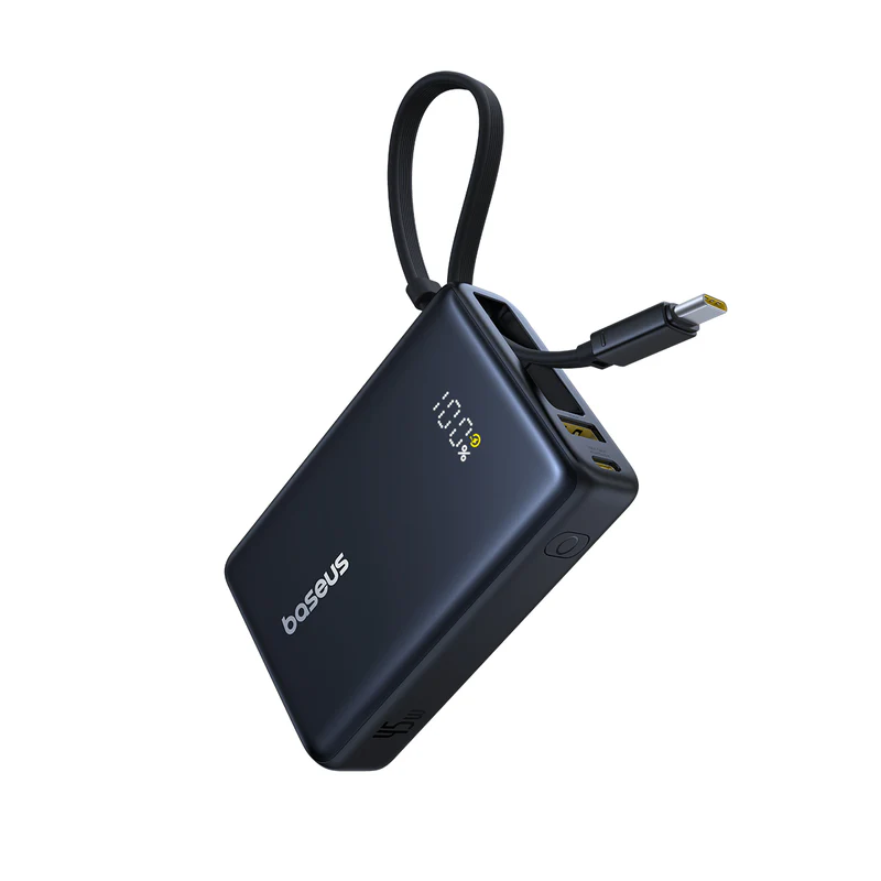 P10076803123-00 Baseus PicoGo Digital Display Power Bank with Built-in UBB-C Cable 10000mAh 45W - Cosmic Black - Image 1