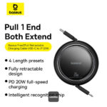 Baseus Free2Pull Retractable Charging Cable USB-C to iP 20W 1m - Cluster Black - Image 2