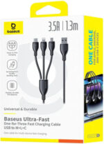 Baseus Ultra-Fast One-for-Three Fast Charging Cable USB-A to M+L+C 1.3m - Cosmic Black - Image 3