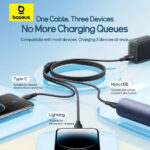 Baseus Ultra-Fast One-for-Three Fast Charging Cable USB-A to M+L+C 1.3m - Cosmic Black - Image 5