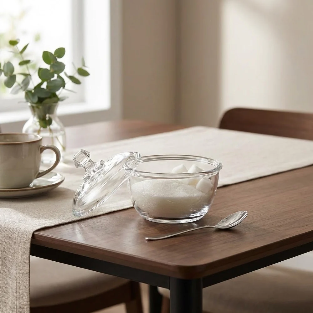 1988-232 Glass Sugar Bowl with Spoon – 12 cm Elegant Storage Jar - Image 1