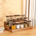 3-Tier Wooden Spice Rack Stand – 15 Glass Jars Organizer