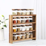 Wooden Spice Rack Stand – 4-Tier with 24 Glass Jars