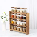 Wooden Spice Rack Stand – 4-Tier with 24 Glass Jars - Image 2