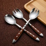 2-Piece Serving Utensils Set – Elegant Stainless Steel with Wooden Handles - Image 2