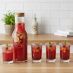 Glass Juice Pitcher Set with 4 Cups – 5-Piece Wooden Lid Drink Set - Image 5