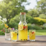 Glass Juice Pitcher Set with 4 Cups – 5-Piece Wooden Lid Drink Set - Image 4