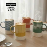 Printed Porcelain Coffee Mugs Set – 380ml Modern Cups