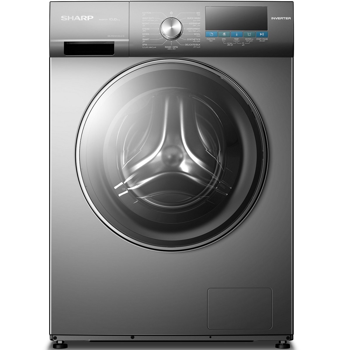 1200Wx1200H-ES-FSI1012DLZ-S Sharp Front Load Washer 10kg 1200 RPM, Silver - ES-FSI1012DLZ-S - Image 1