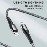 LDNIO Fast Charging Data Cable - 30W / 2 Meter C to Lightning - Black - Image 3