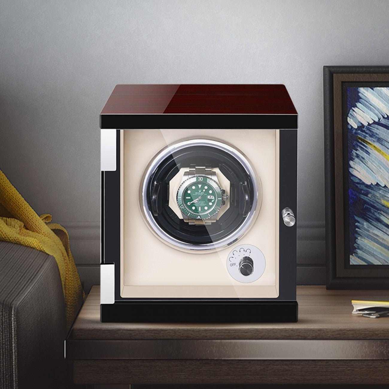 discoun-jqueen-wooden-single-watch-winder-520.jpg Automatic Watch Winder & Display Storage Box - Image 1