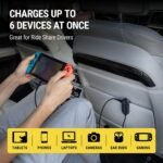 Scosche 100W Multi Port Travel Car Charging Hub 6 Port - Front & Back Seat USB-C & USB-A Charger - Image 2