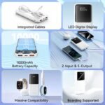Vention Power Bank 10000mAh (Micro-USB + USB-C + USB-A + USB-A) with Built-in USB-C and Lightning Cables 22.5W (White) - Image 3