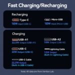 Vention Power Bank 10000mAh (Micro-USB + USB-C + USB-A + USB-A) with Built-in USB-C and Lightning Cables 22.5W (White) - Image 5
