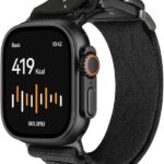 AULUMU G03 Titanium Alloy Mag Buckle Nylon Strap For Apple Watch 42/44/45/46/49mm - Black