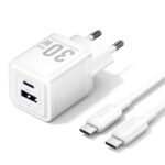 Vention 2-Port USB (C + A) GaN Charger (30W/30W) with USB-C to USB-C Cable (1M) UK-Plug