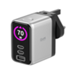 LZEL 70W GAN TRAVEL CHARGER 3PORT PD DIGITAL DISPLAY UK/EU/AU/PLUGS -GRAY/ BLACK