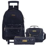 Pause Trolley Bag 18 With Pencil case & Lunch Bag - Black Flower